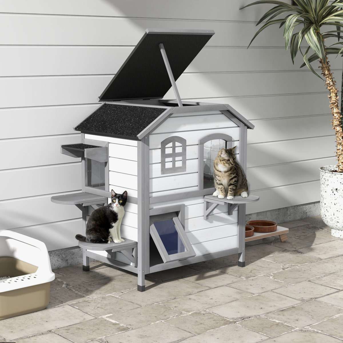 PawHut Kitten Condo with Openable Roof, Catio Enclosure Furniture, White - from PawHut