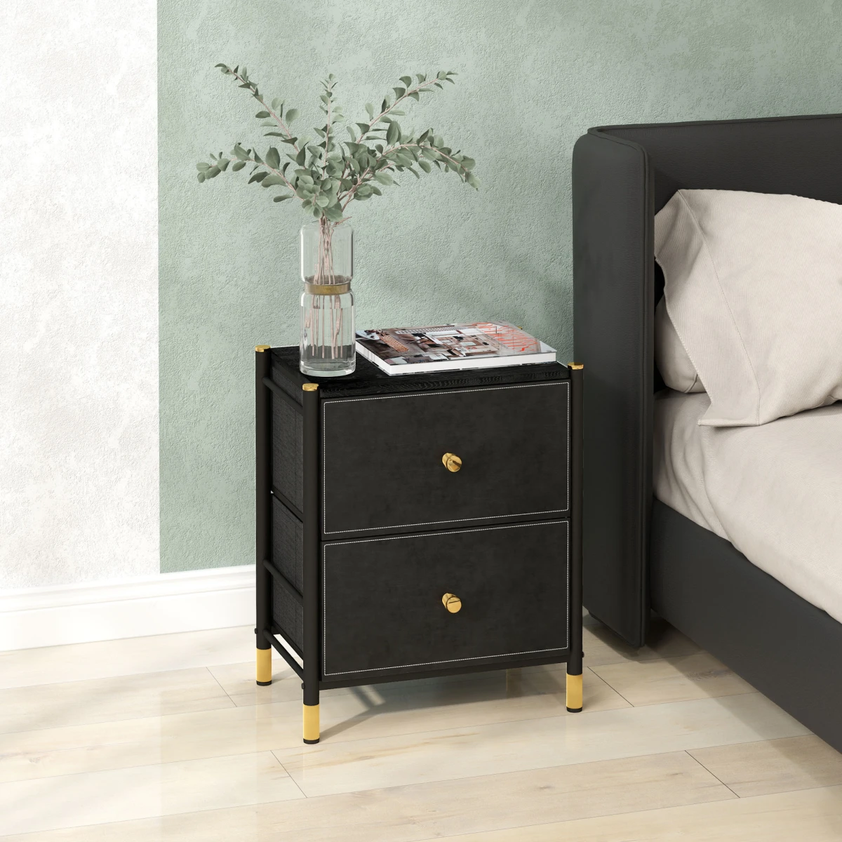 HOMCOM Nightstand PU Leather Two Drawer Bedroom by HOMCOM