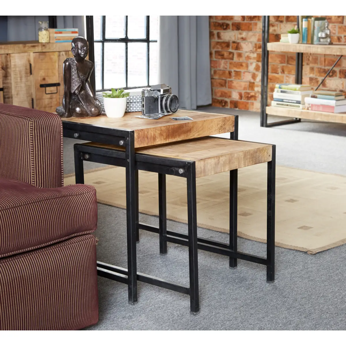 Indian Hub Cosmo Industrial Nest Of 2 Tables - Nest of Tables