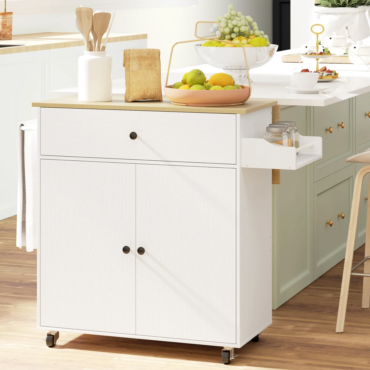 HOMCOM Homcom Compact Kitchen Island Drop Leaf White Oak for Home - Dining Table