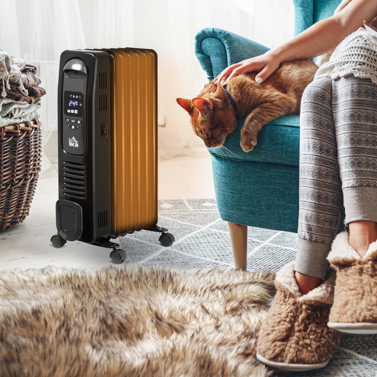 HOMCOM Hamcom Oil Filled Radiator Tall LED Display Home - Radiator