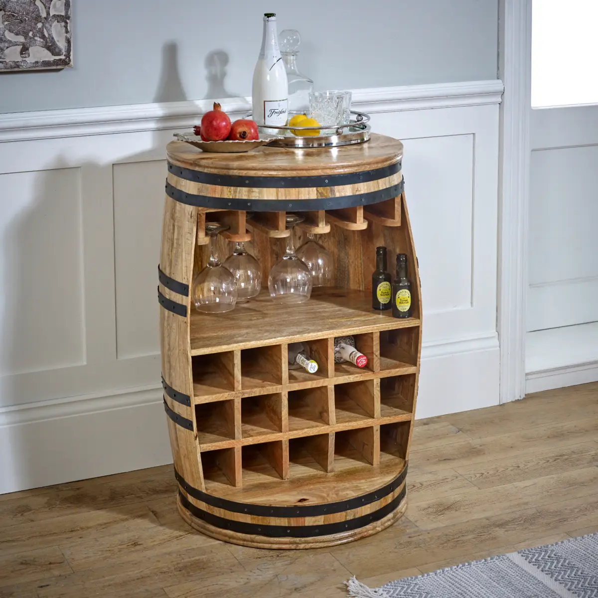 Indian Hub Surrey Solid Dark Wood Barrel Wine Sideboard - Sideboard