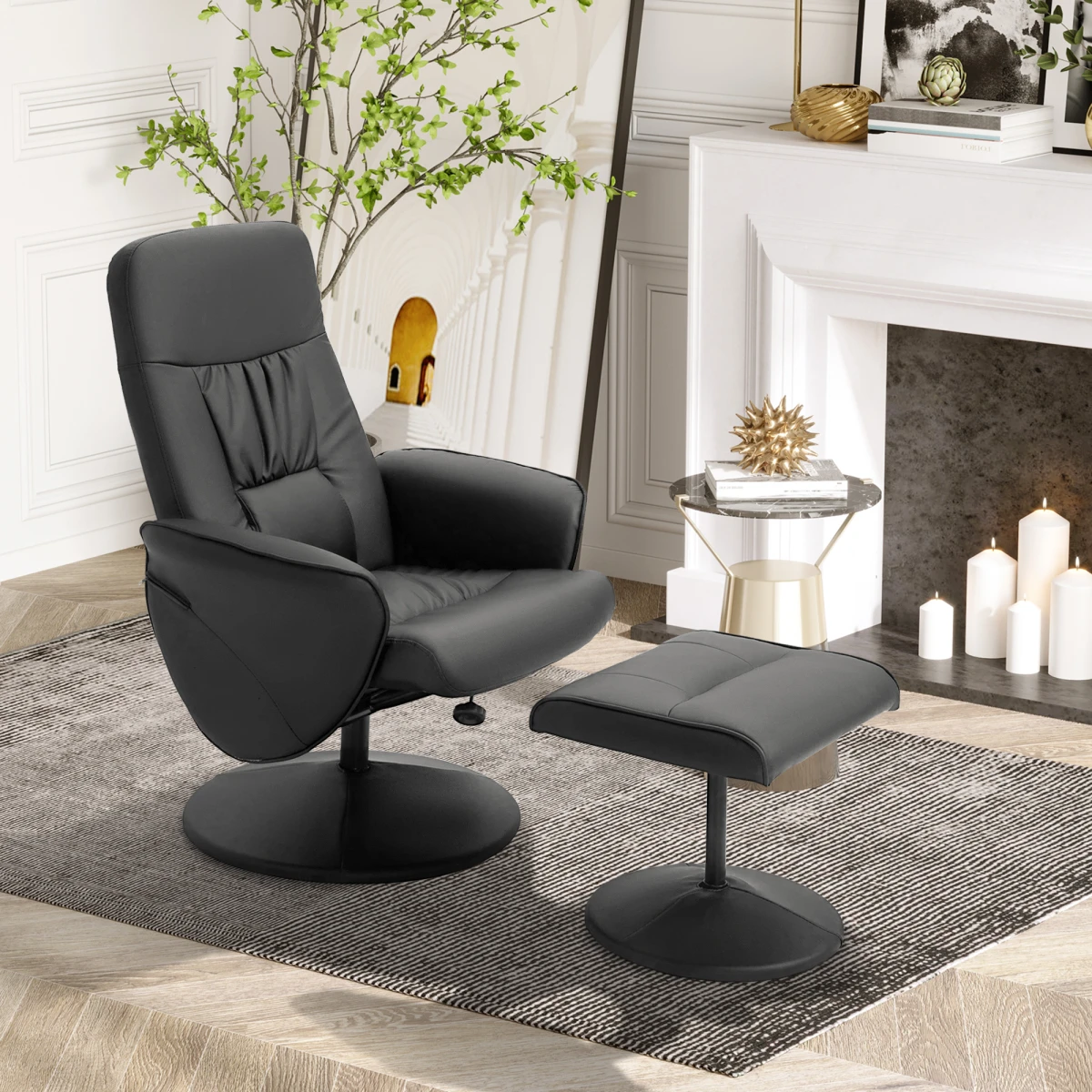Premium Reclining Armchair Full-Size with 360 Swivel Ottoman for Home and Office by Unbranded
