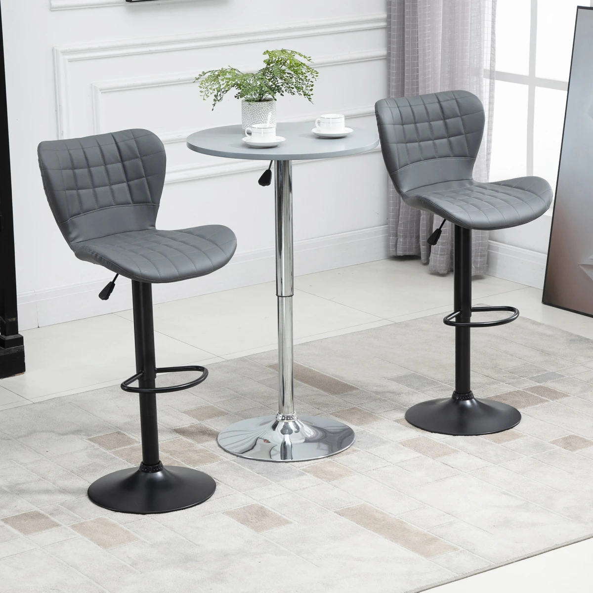 Bar Stools Set of 2 Adjustable Height Swivel Bar Chairs with Footrest Grey by Unbranded