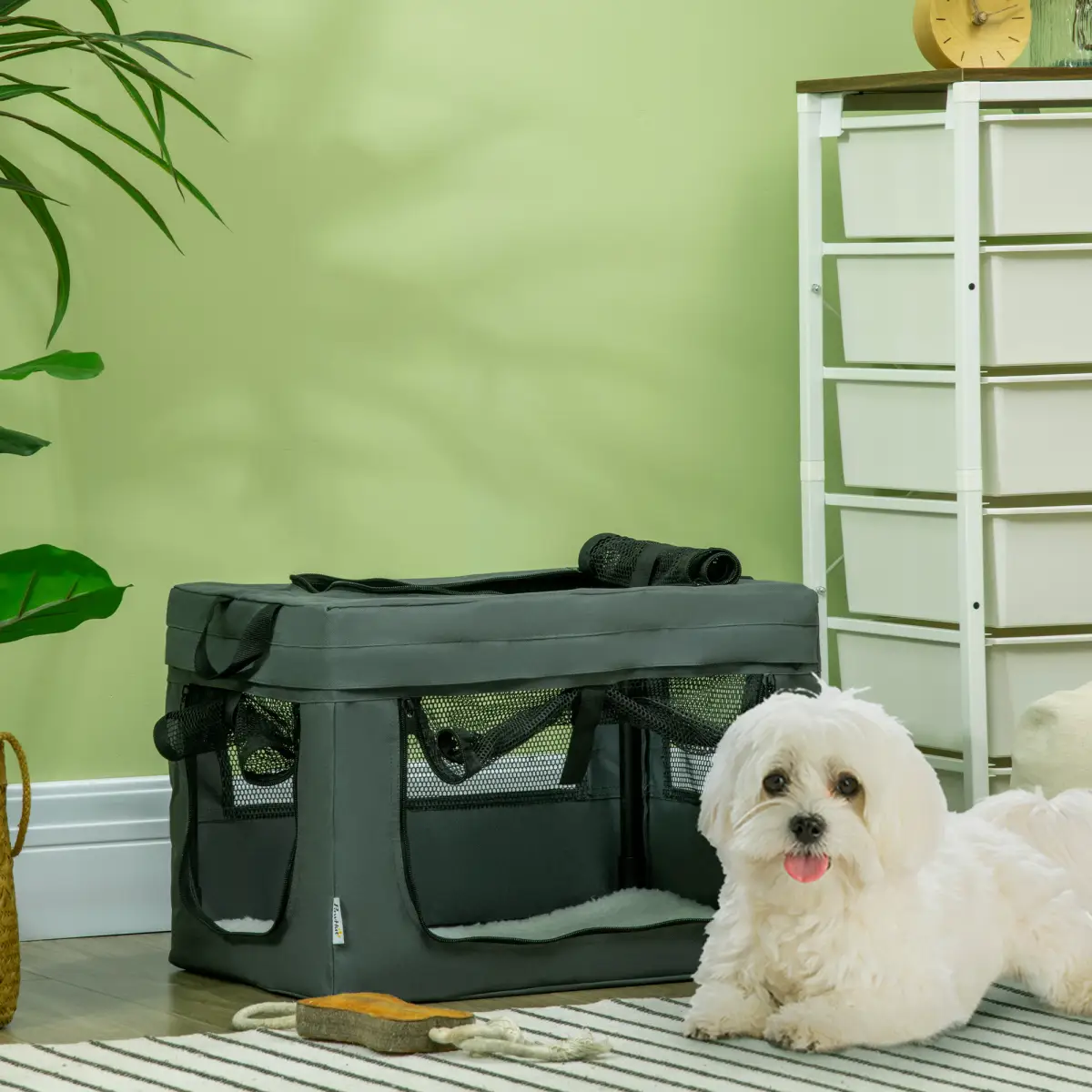 PawHut 48.5cm Foldable Pet Carrier, Cat Bag w/ Cushion, for Miniature Dogs - Grey - Pet Carrier