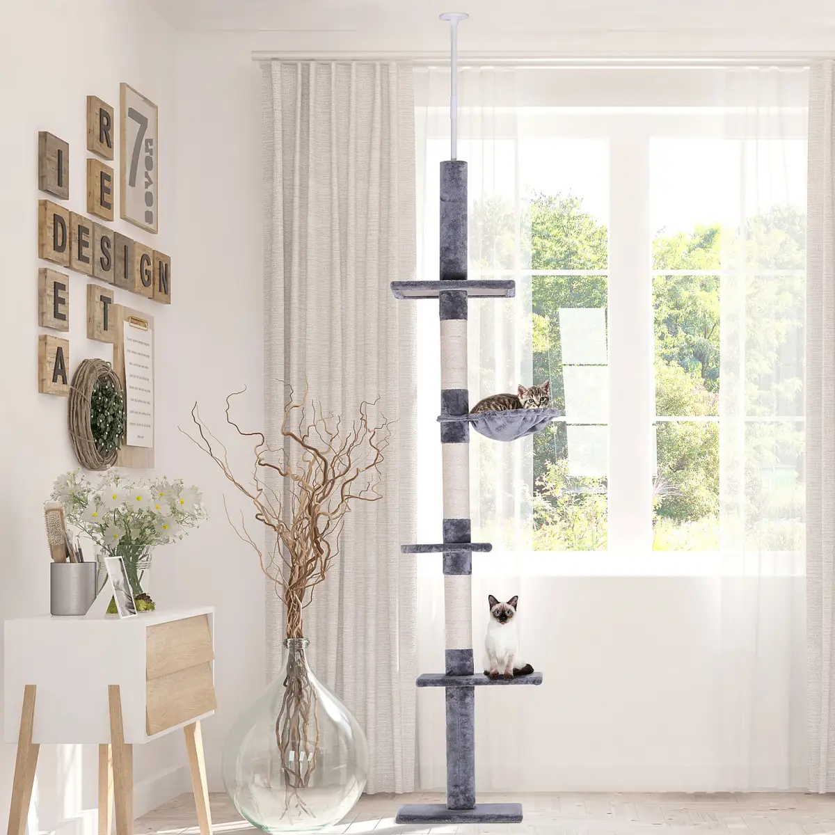 Unbranded Cat Tree Scratching 5-Tier Kitty Tower Floor to Ceiling Adjustable Pawhut - Cat Tree