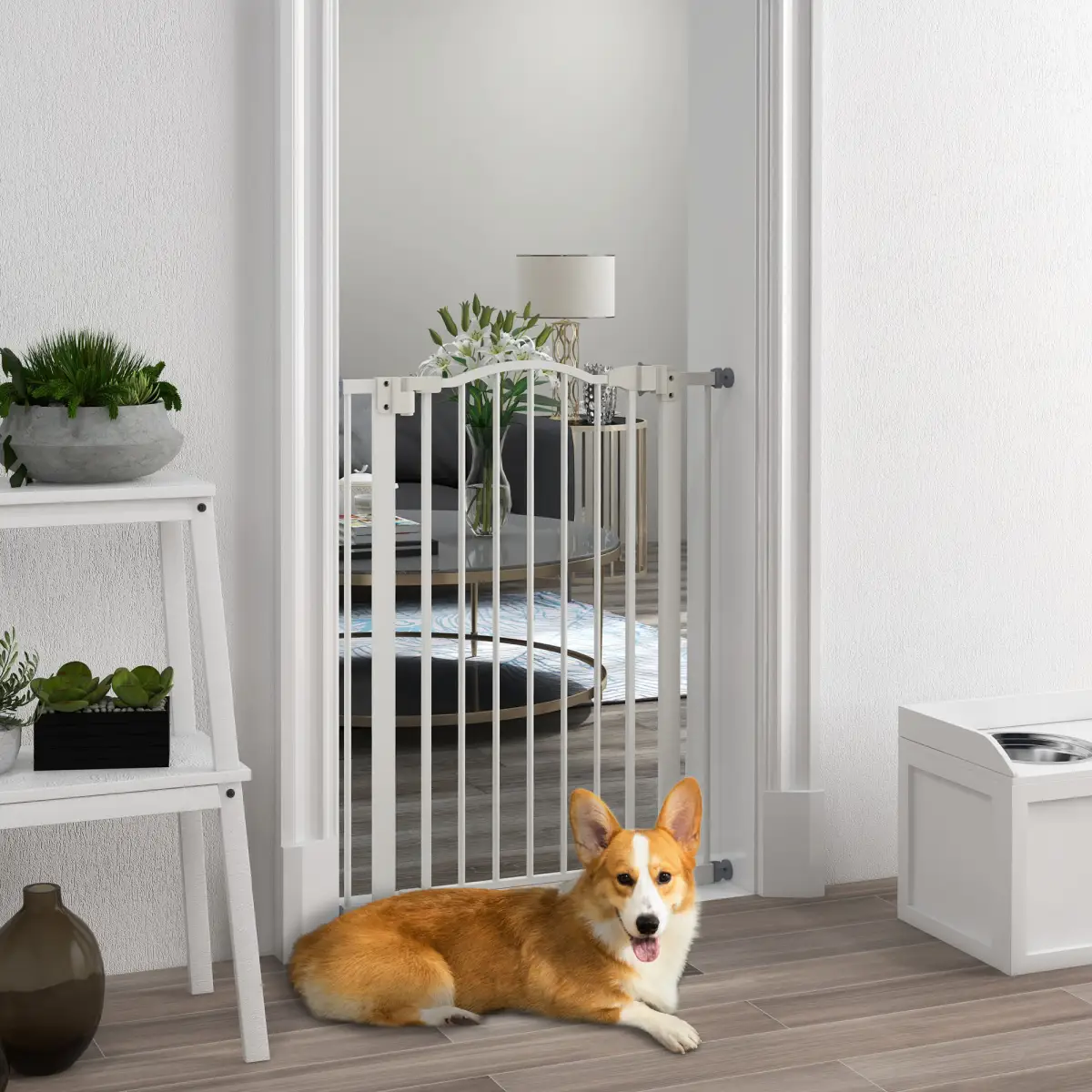 PawHut PawHut 74-80cm Adjustable Metal Pet Gate Safety Barrier w/ Auto-Close Door White - Pet Gate