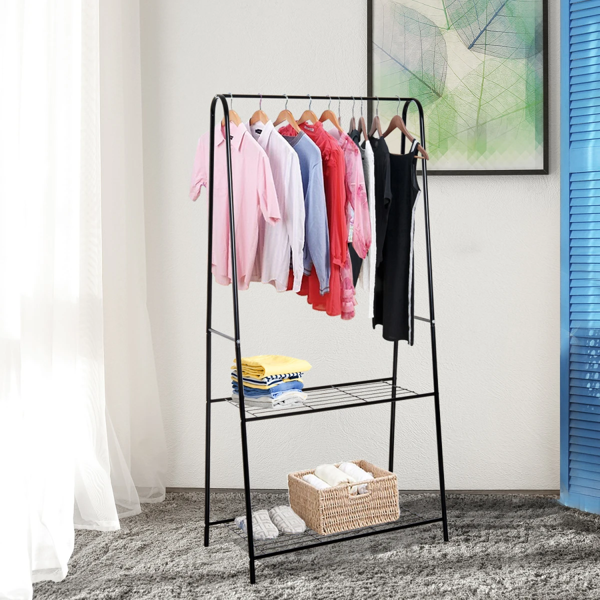 Premium A Frame Clothes Rack 2 Tier Steel Black For Home by HOMCOM