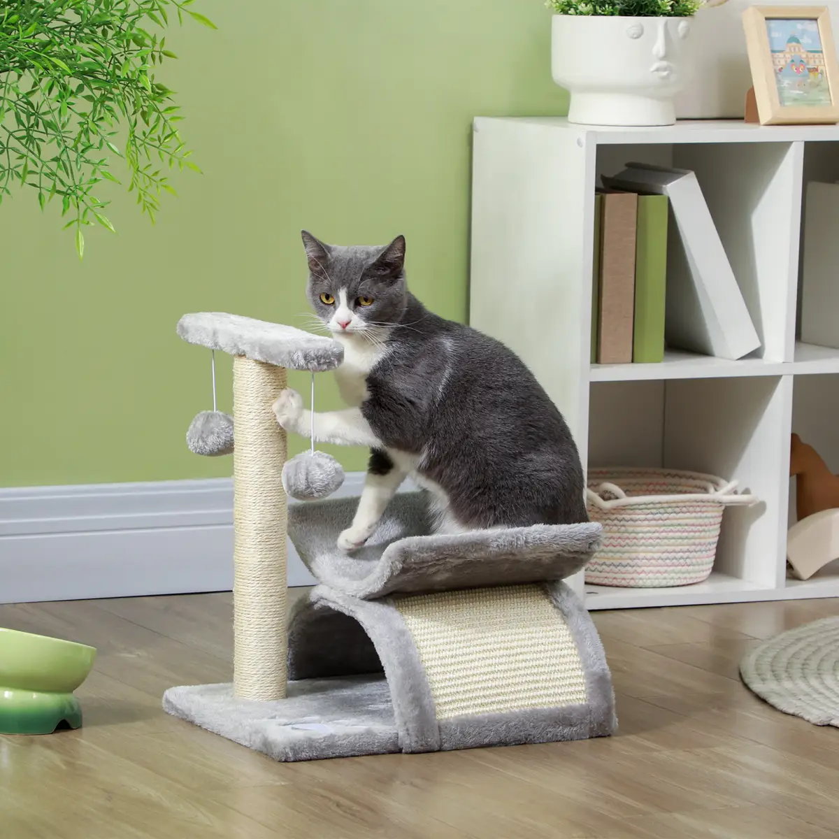Pawhut Cat Tree Plush Scratcher Activity Play Center Tunnel Dangling Ball - Cat Tree
