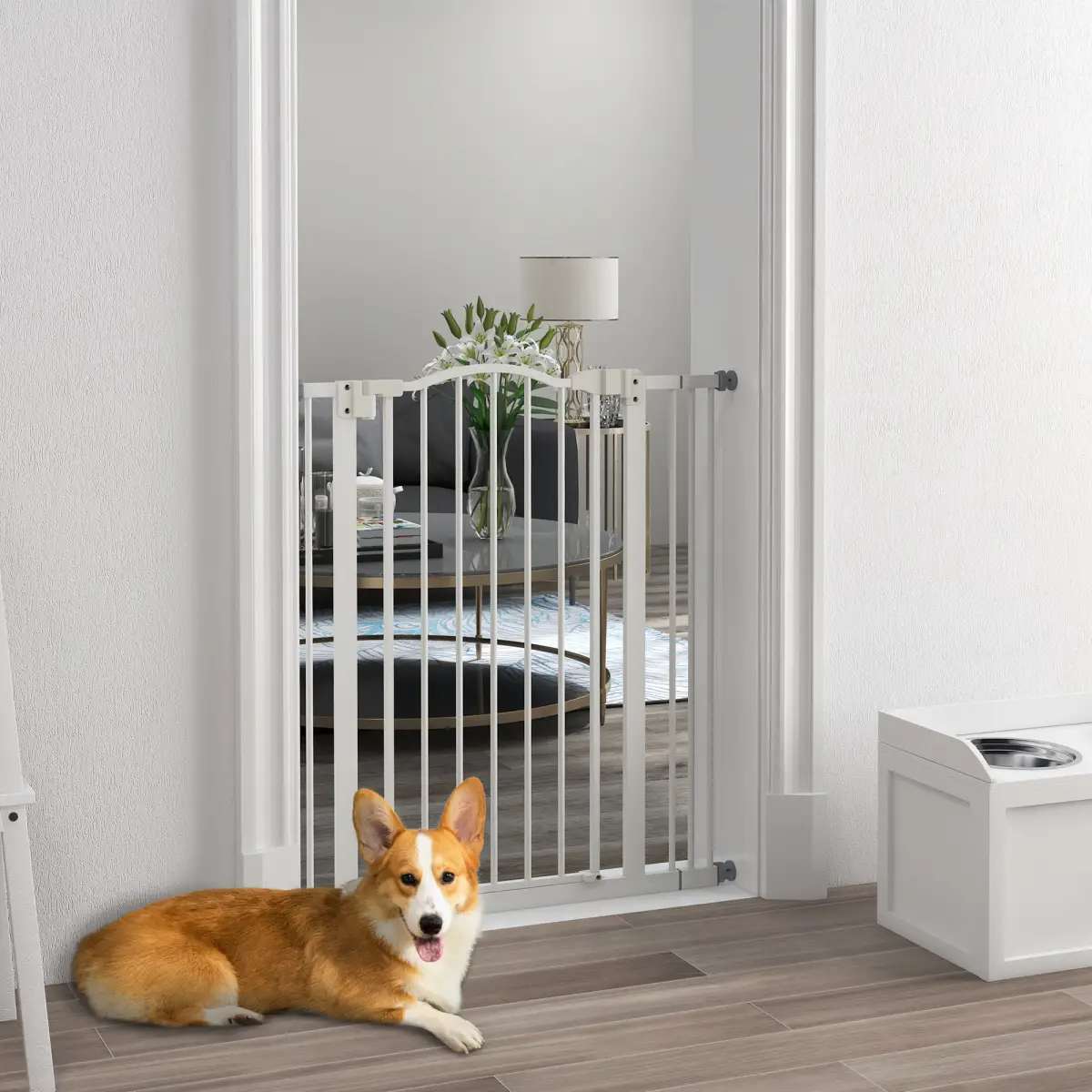 PawHut PawHut 74-87cm Adjustable Metal Pet Gate Safety Barrier w/ Auto-Close Door White - Pet Gate