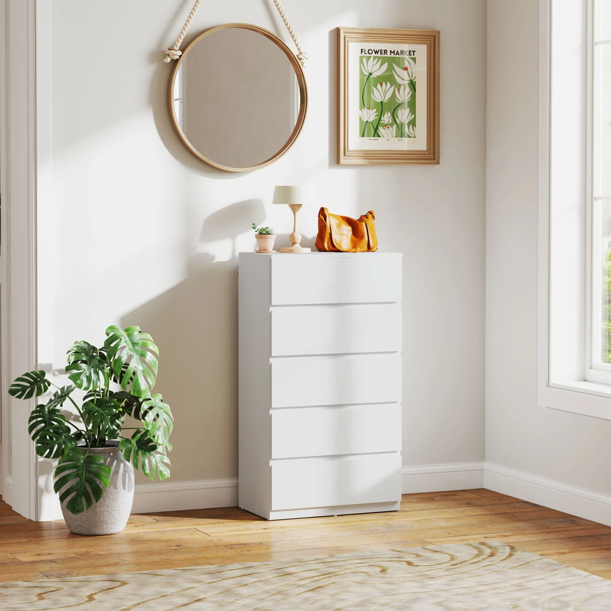 HOMCOM White Dresser 5-Drawer Soft-Close Bedroom by HOMCOM