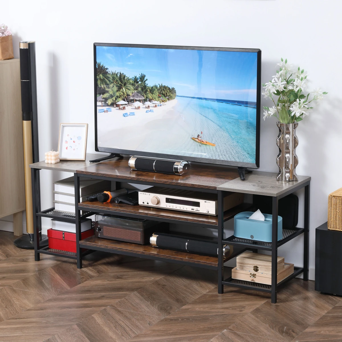 HOMCOM TV Console Cabinet 65Inch Wide Industrial Living Room - TV Unit
