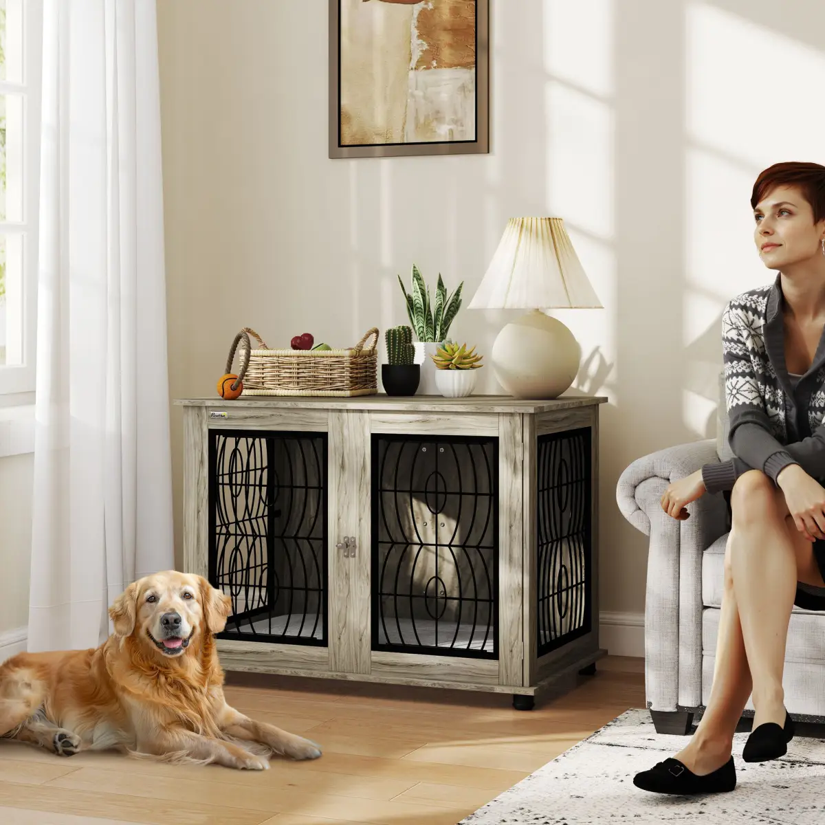 PawHut PawHut Dog Crate Furniture, 37" End Table for Large Dogs w/ Cushion - Dog Crate