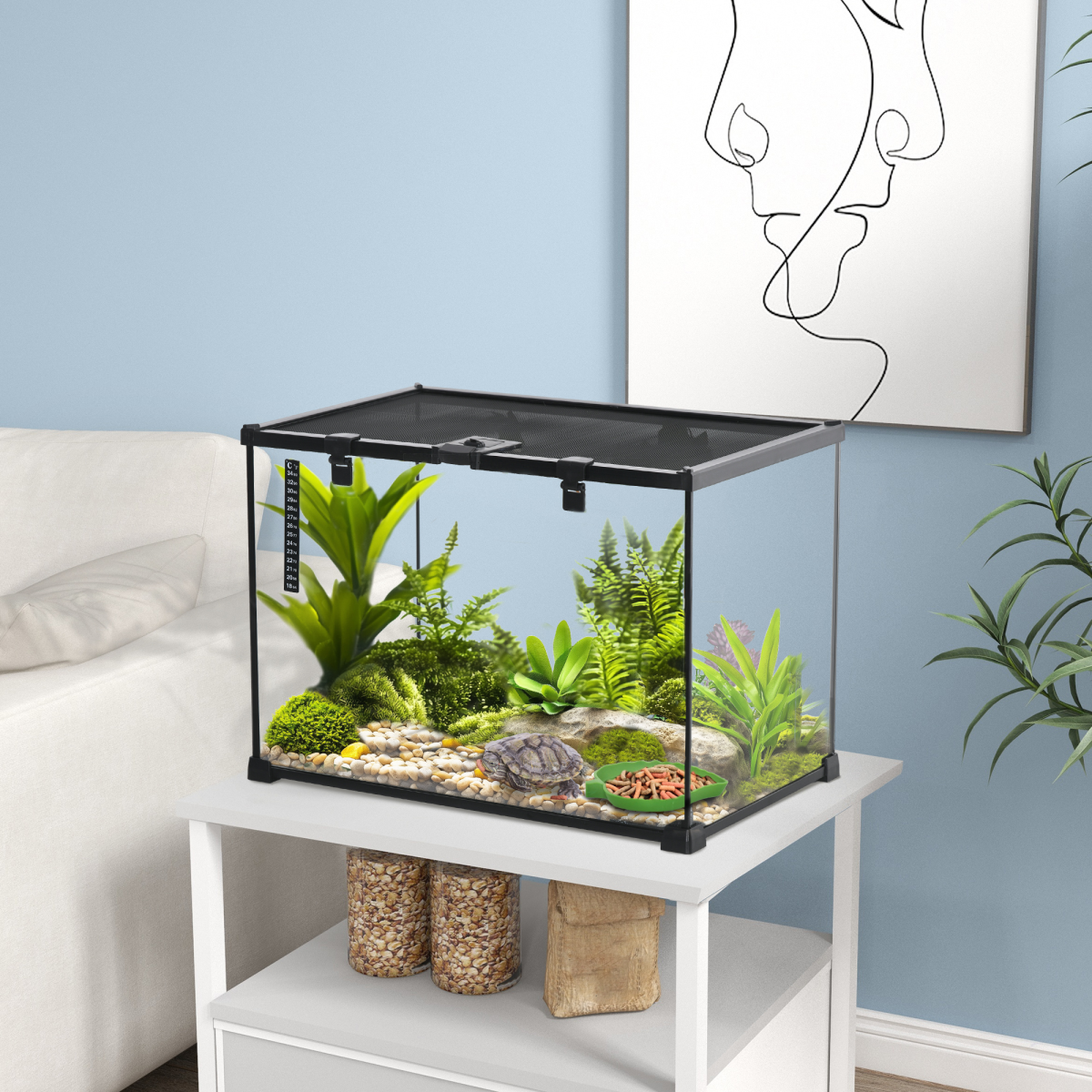 50 x 30 x 35 cm Reptile Terrarium for Lizards, Horned Frogs, Snakes, Black - from Pawhut