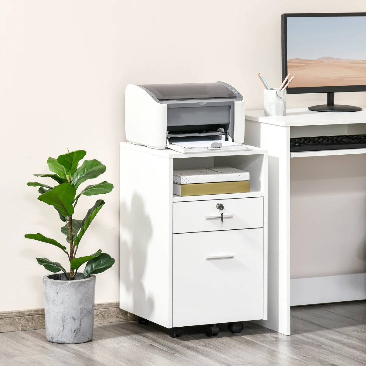 Unbranded Vinsetto Compact Lockable Mobile File Cabinet With Open Shelf And Five Casters For Home Office - Filing Cabinet