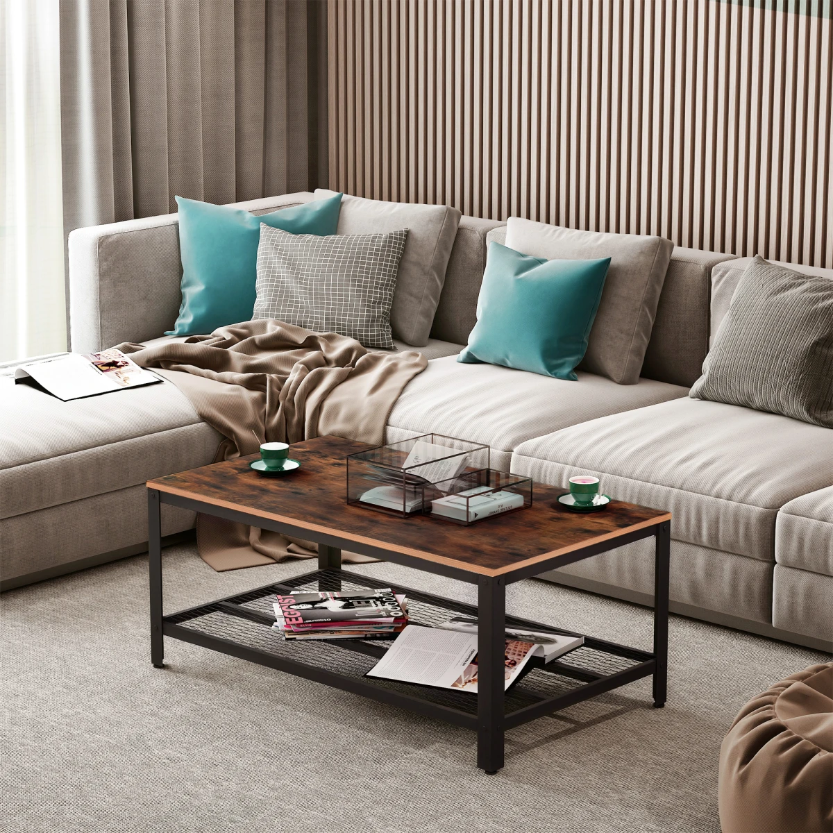 HOMCOM Sturdy Coffee Table 106x60x45 Wood Grain Home Use - Coffee Table