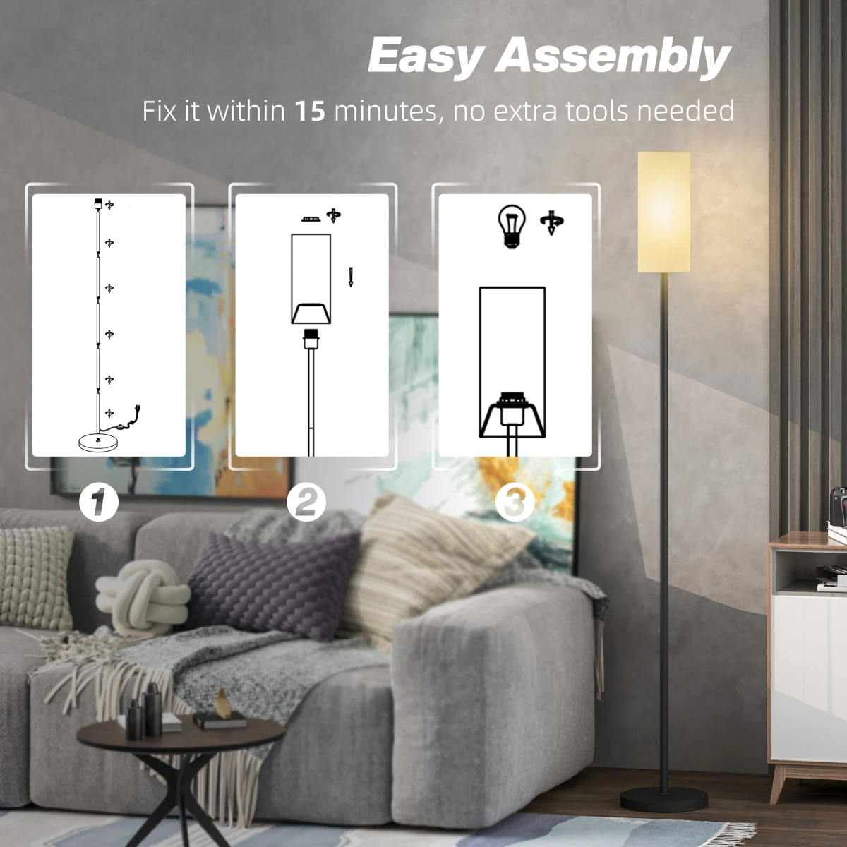 N/A Modern Floor Lamp With Linen Shade 163cm Tall 22cm Base Foot Switch Easy Assembly LED Or Halogen Compatible - Lamp