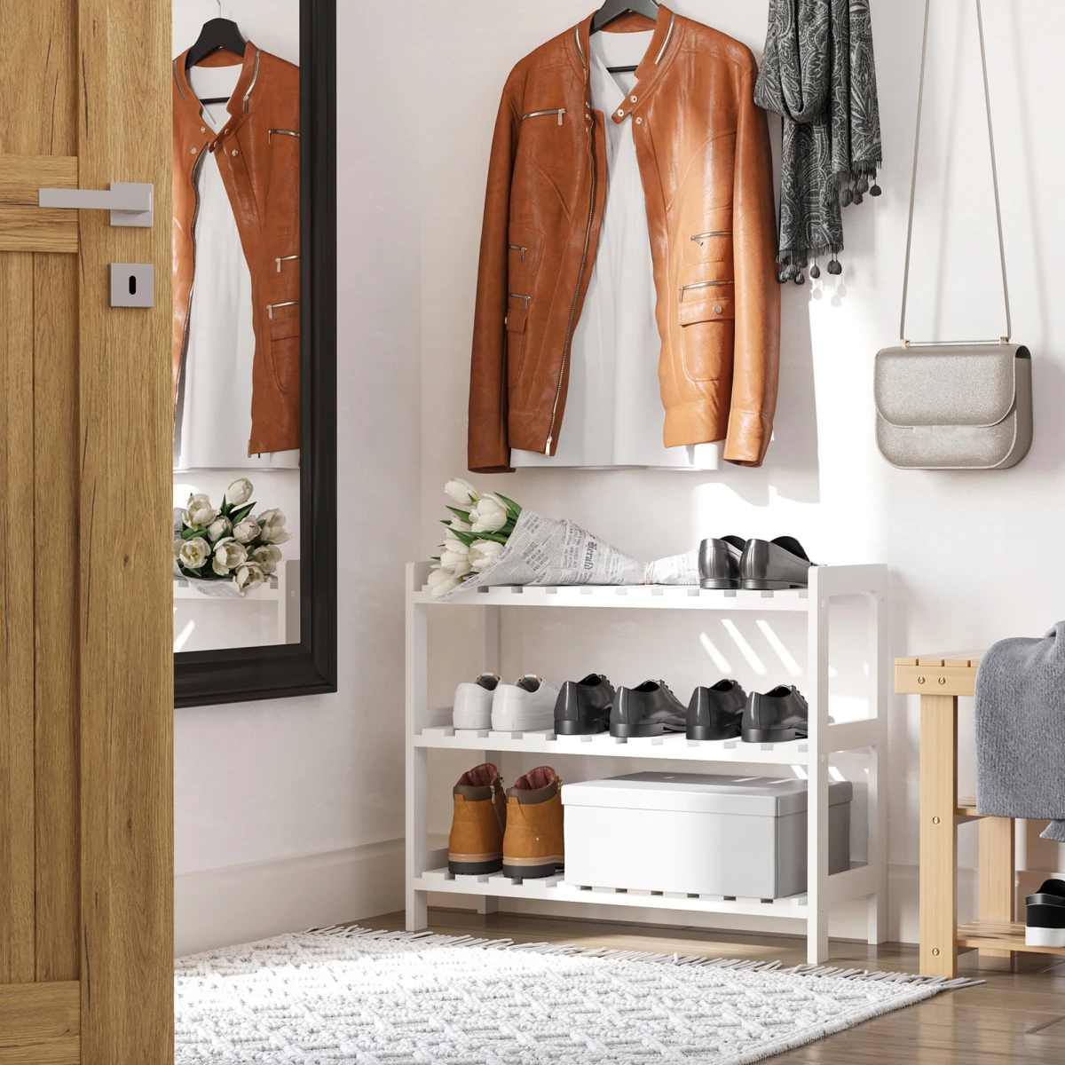 EcoWood Shoe Rack 57x70cm ThreeTier Entryway by HOMCOM