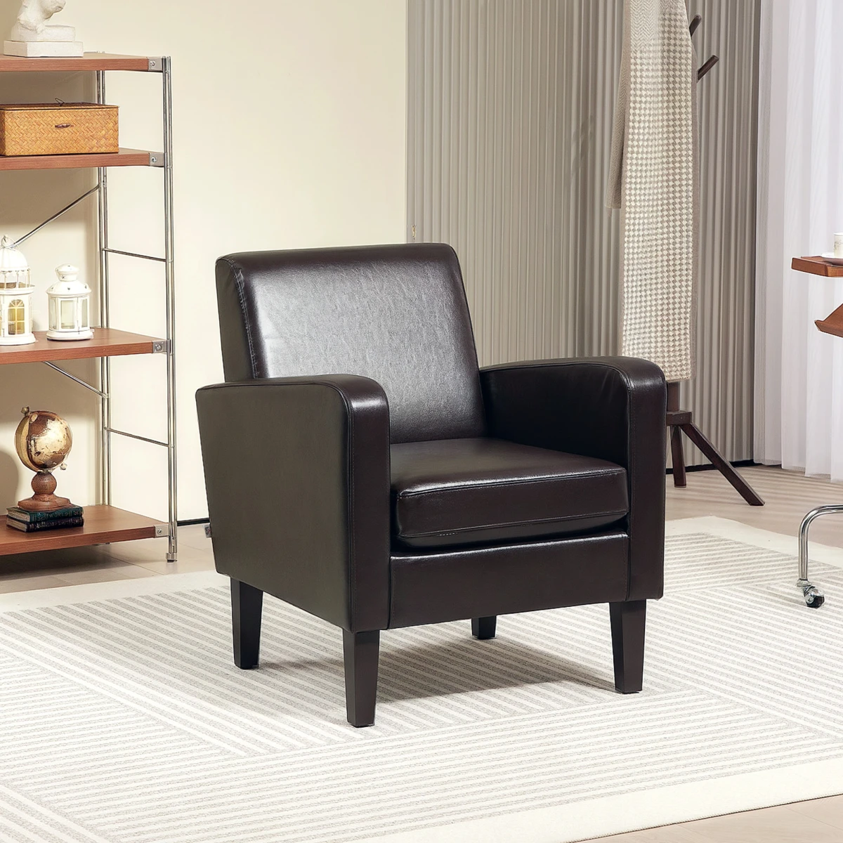 HOMCOM Armchair Compact PU Leather Eucalyptus Wood Bedroom - Armchair
