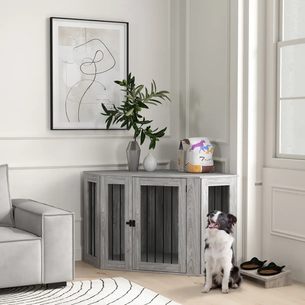 PawHut PawHut Dog Crate Furniture for Large Dogs w/ Cushion, Door - Grey - Dog Crate