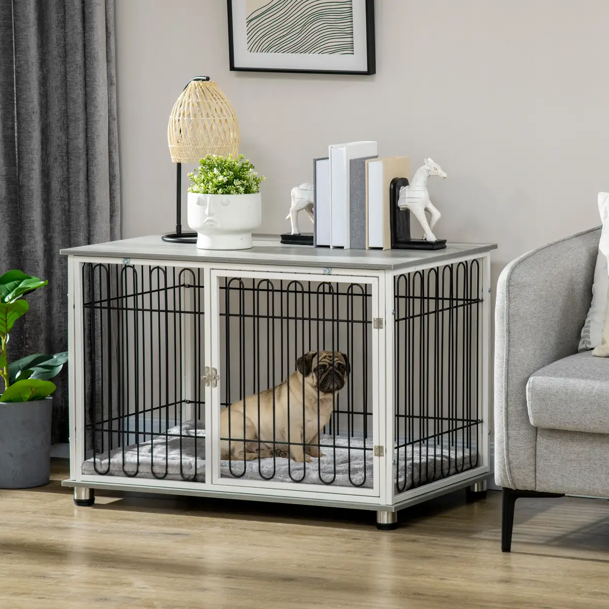 PawHut PawHut Dog Crate Furniture End Table w/ Soft Washable Cushion, Lockable Door - Dog Crate