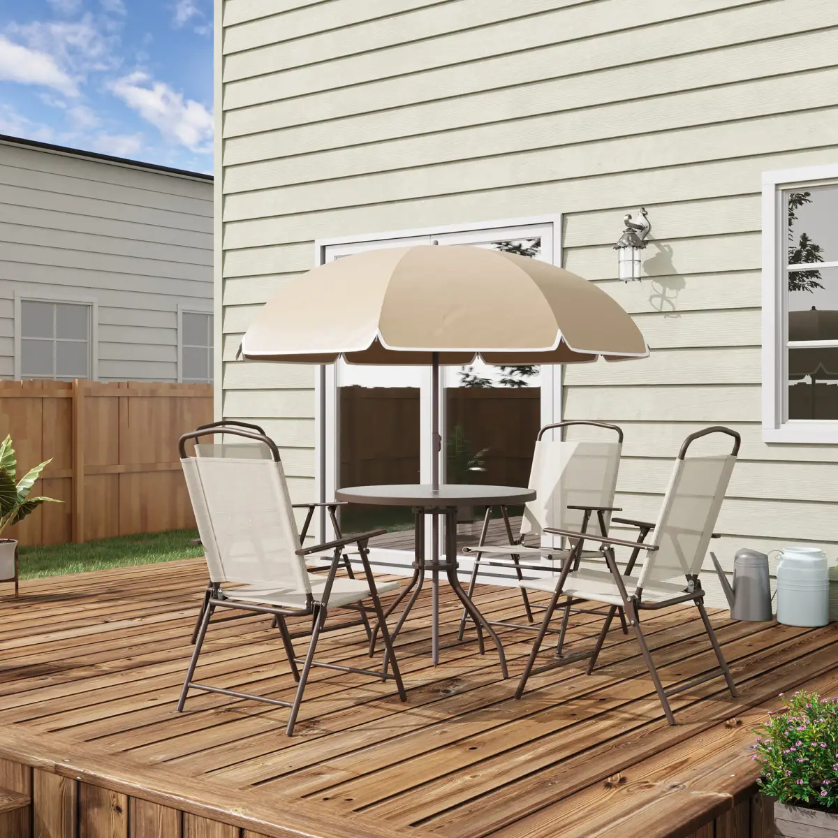 Outsunny Outsunny 6PC Garden Dining Set Outdoor Furniture Folding Chairs Table Parasol - Garden Set