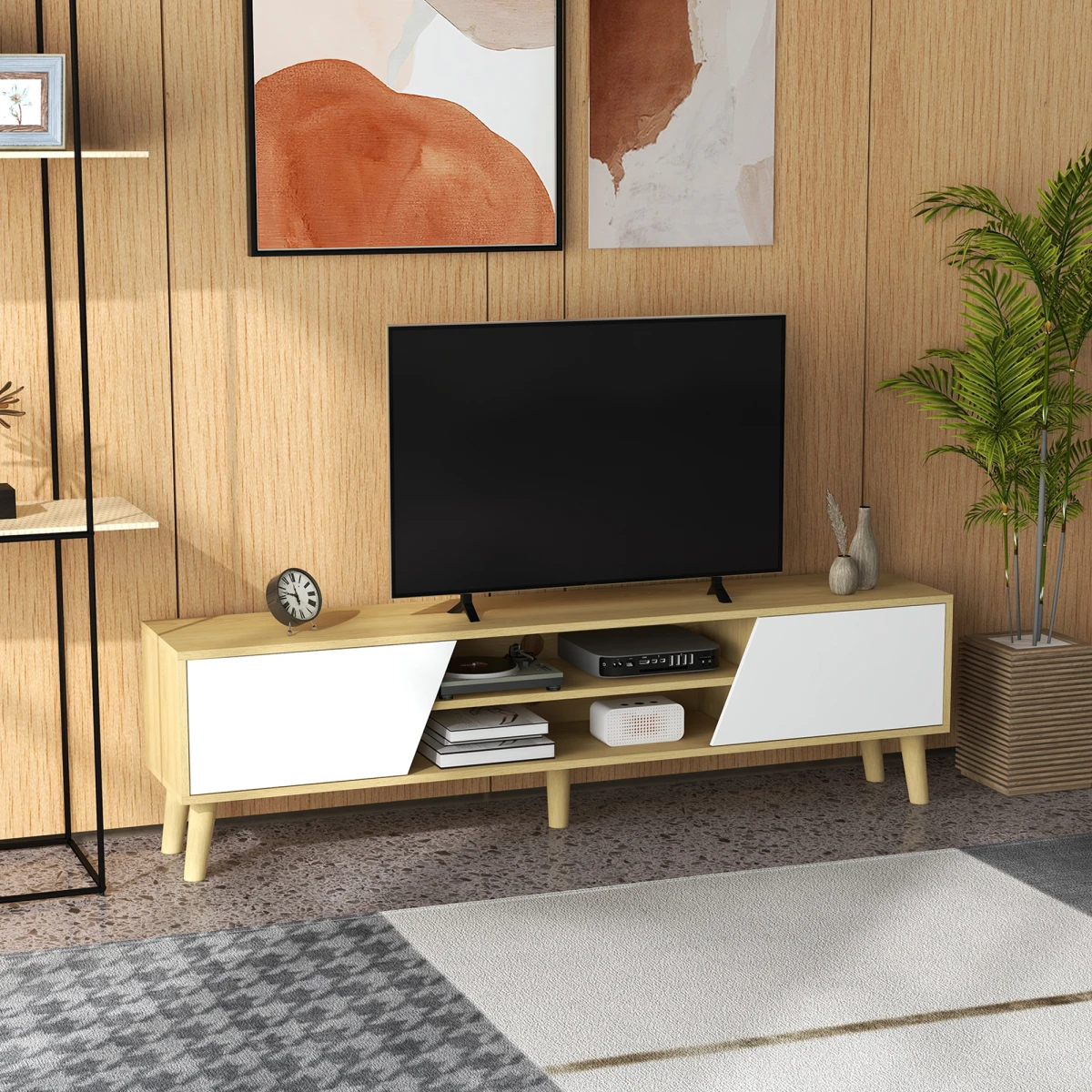 HOMCOM TV Stand 65in Oak With Shelves For Living Room - TV Unit