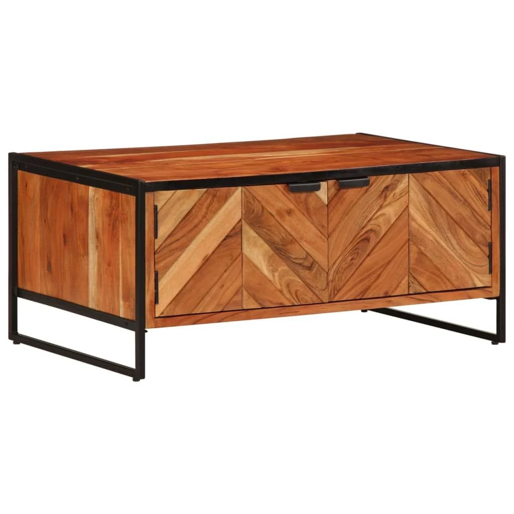 vidaXL VidaXL Coffee Table 90x55x40 Cm Solid Acacia Wood With Sturdy Black Metal Frame For Living Room Decor - Coffee Table