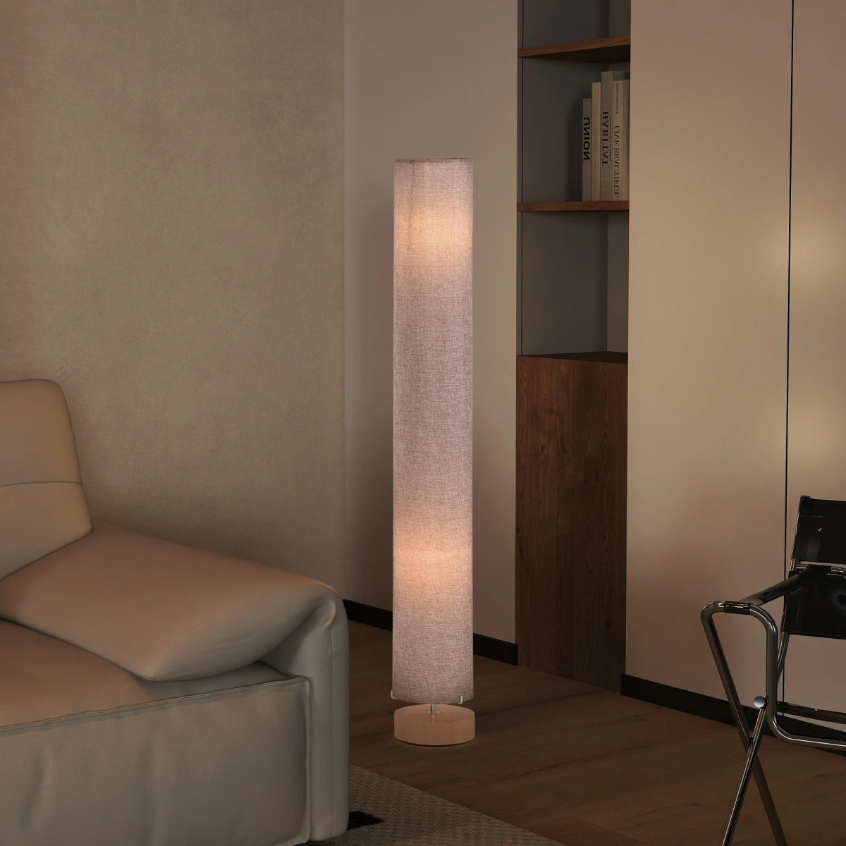 Contemporary Wooden Base Floor Lamp 120 cm with Linen Shade by HOMCOM