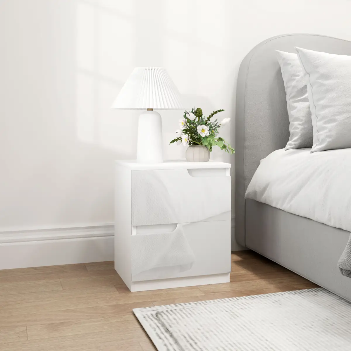 HOMCOM HOMCOM Modern Bedside Table with 2 Drawers for Bedroom, Living Room, White - Bedside Table