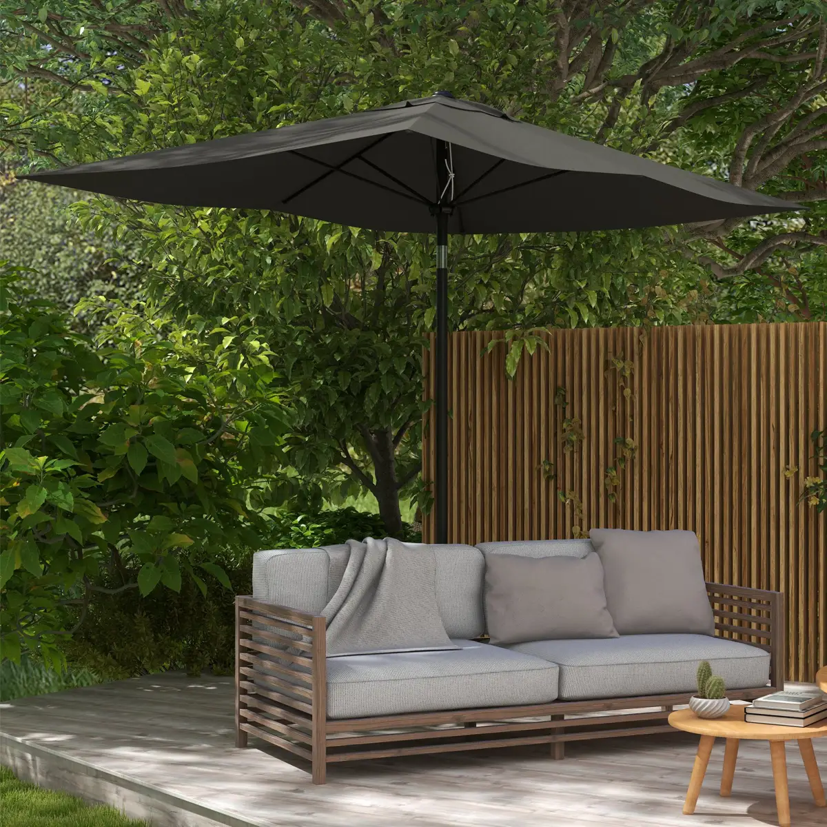 Outsunny Outsunny 2 x 3(m) Garden Parasol Rectangular Market Umbrella w/ Crank Dark Grey - Parasol