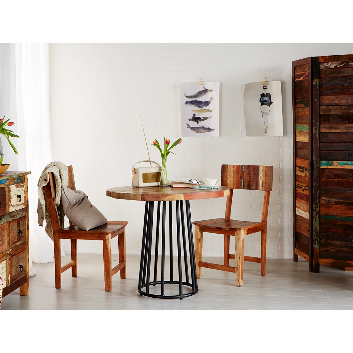 Indian Hub Coastal Round Dining Table Hand Finished Reclaimed Wood Home - Dining Table
