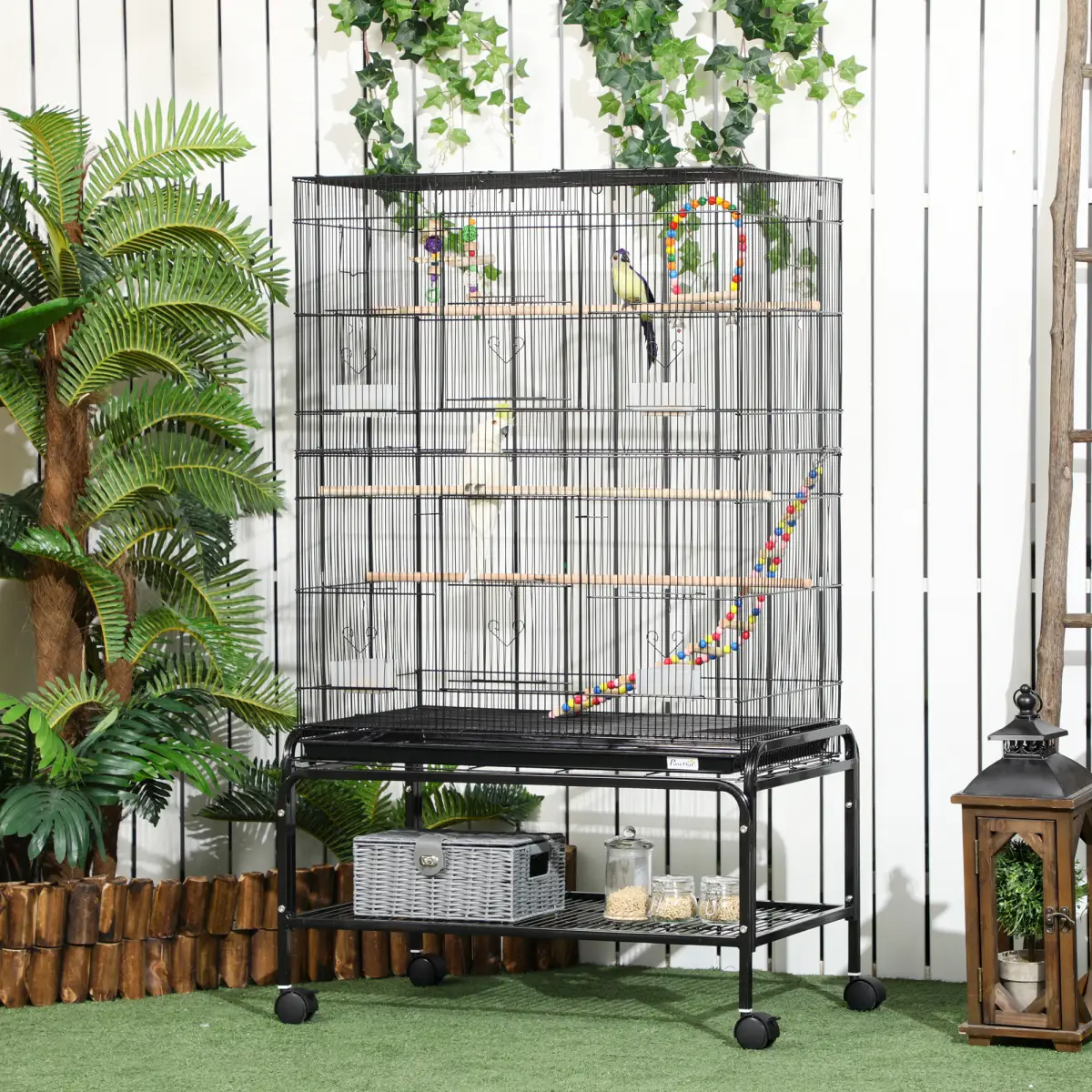 PawHut Bird Cage, with Stand, Wheels, Toys, for Budgies, Finches, Parakeets - Pet Cage