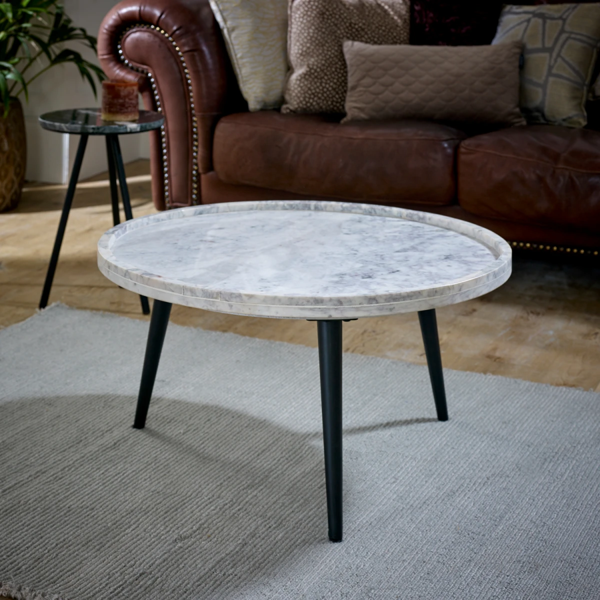 Opal Marble Coffee Table Round With Black Metal Legs Handmade in India Eco Friendly Home Decor by Indian Hub