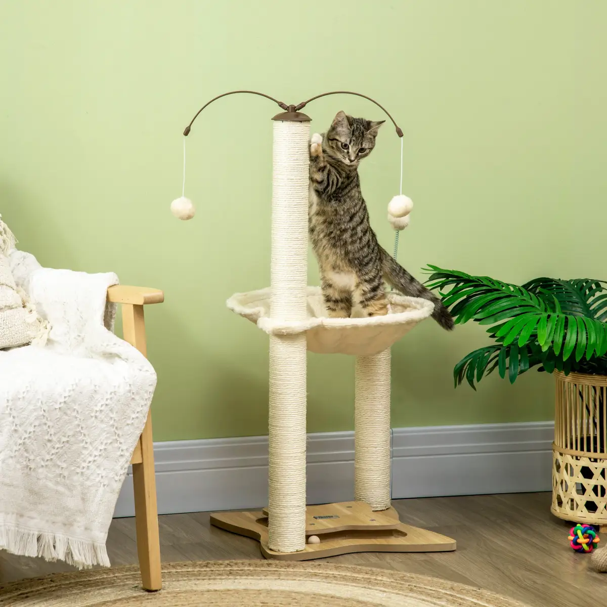 Unbranded Cat Tree for Indoor Cats w/ Scratching Posts Hammock, Toy Ball - Beige Pawhut - Cat Tree
