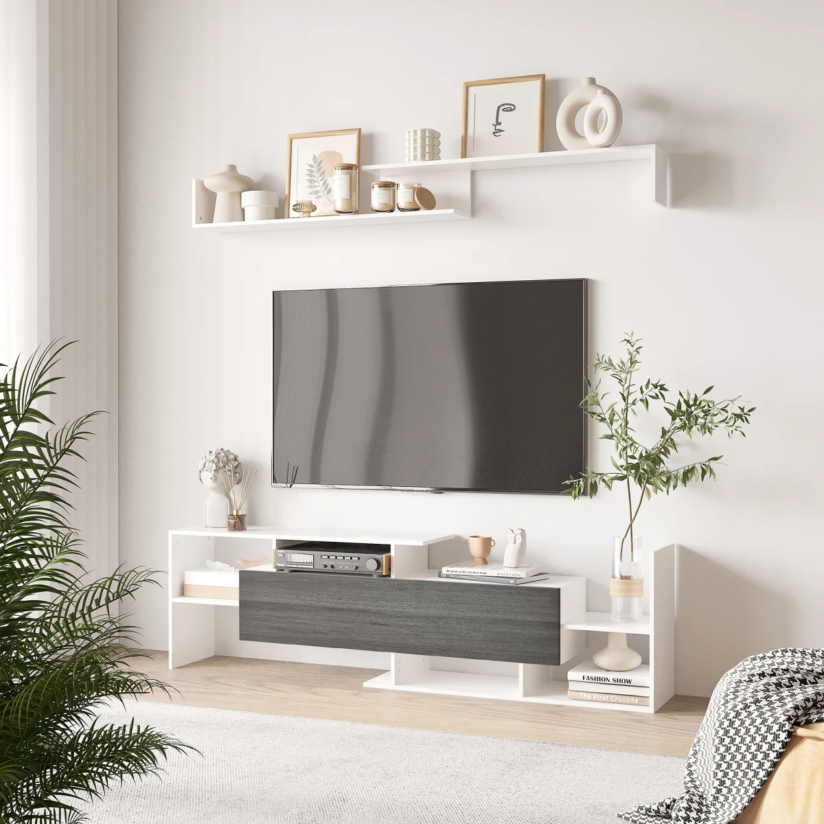 Homcom HOMCOM TV Cabinet Living Room Open Shelves Hidden Cabinet - TV Unit