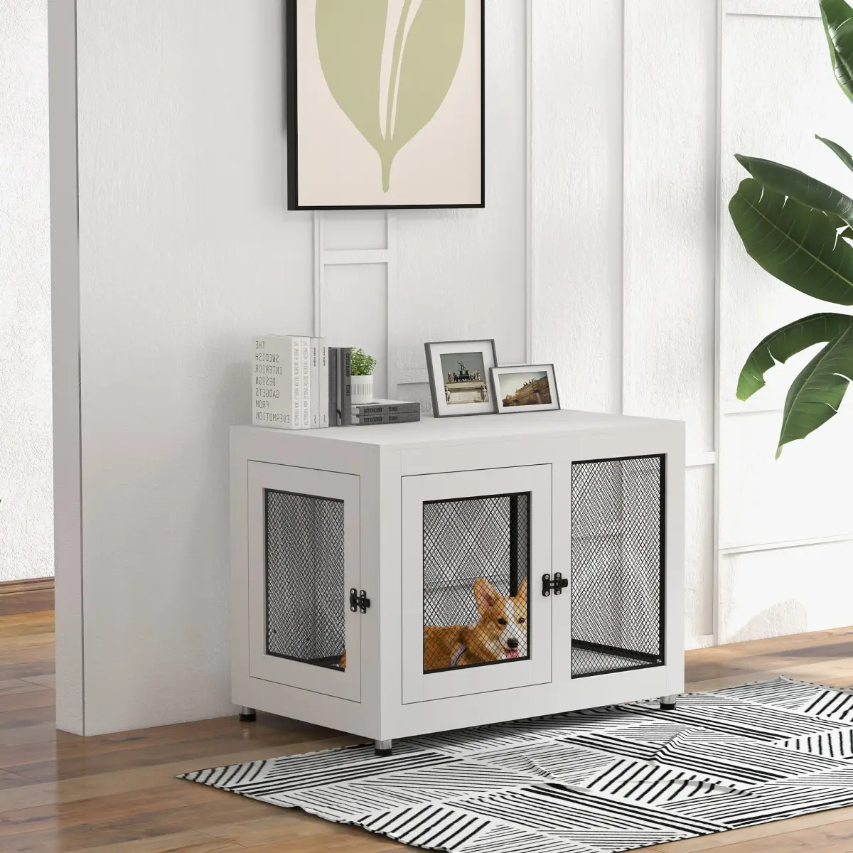 PawHut Dog Kennel Furniture End Table w/ Two Doors, Soft Cushion for Large, Medium Dogs - Dog Kennel
