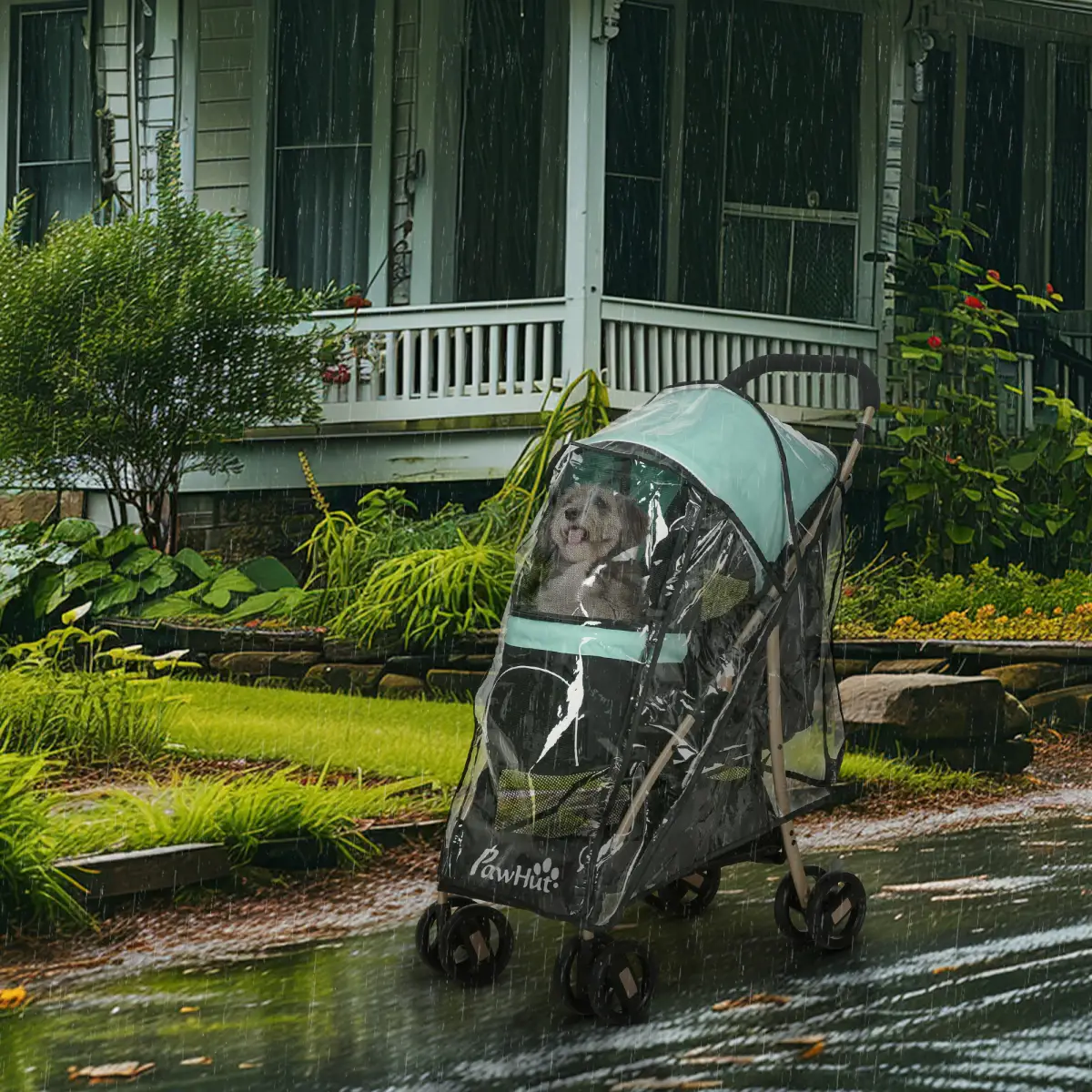 PawHut PawHut Pet Stroller for XS and S Dogs with Rain Cover - Green - Pet Carrier