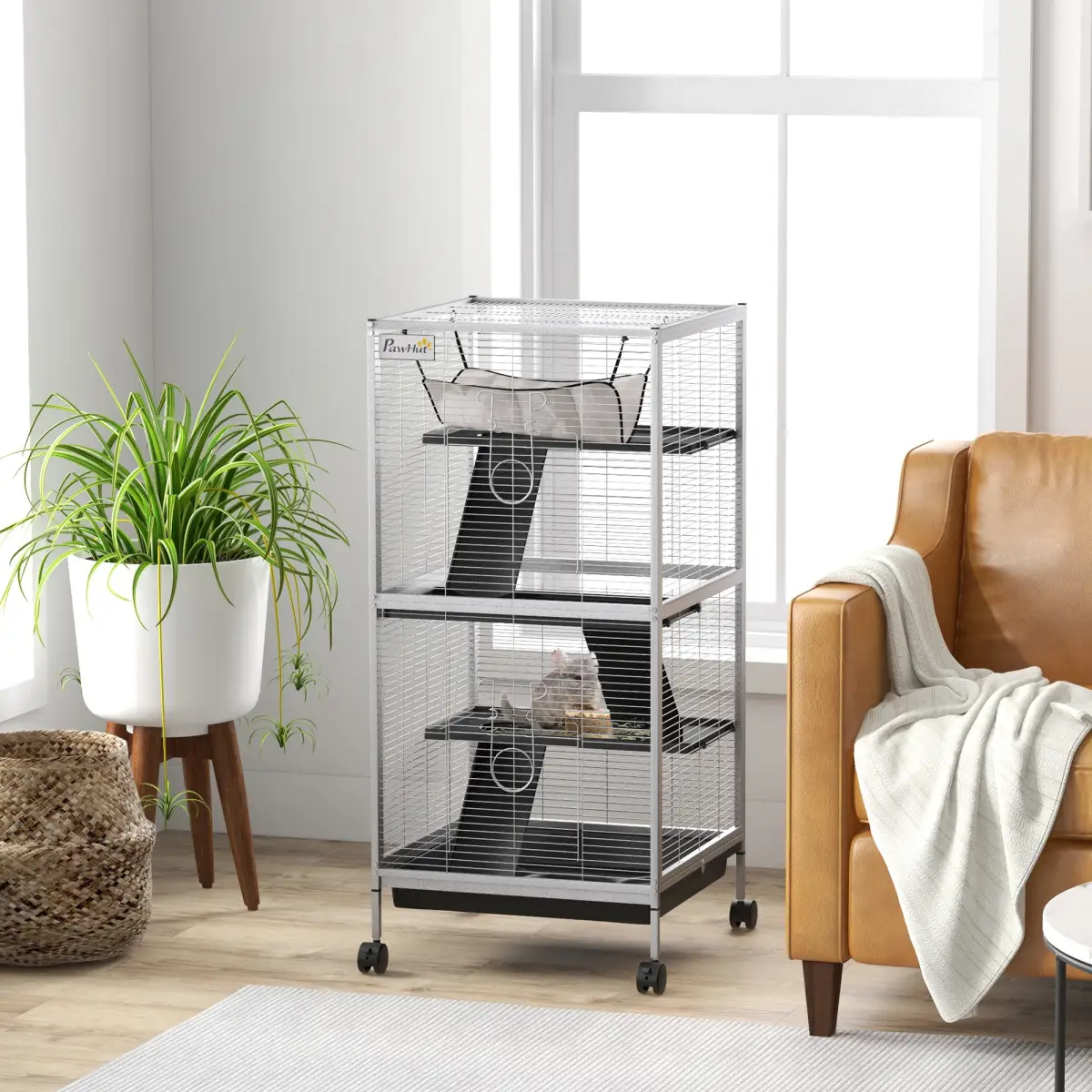 PawHut PawHut Rolling Small Animal Cage for Chinchillas Ferrets Kittens W/ Ramp Grey - Pet Cage