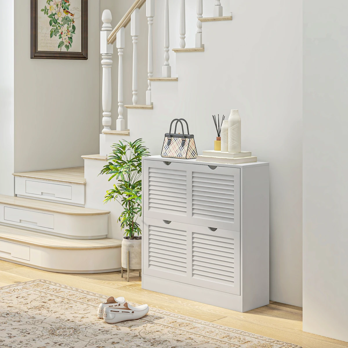 HOMCOM Slim Shoe Cabinet 2 Drawers Entryway by HOMCOM