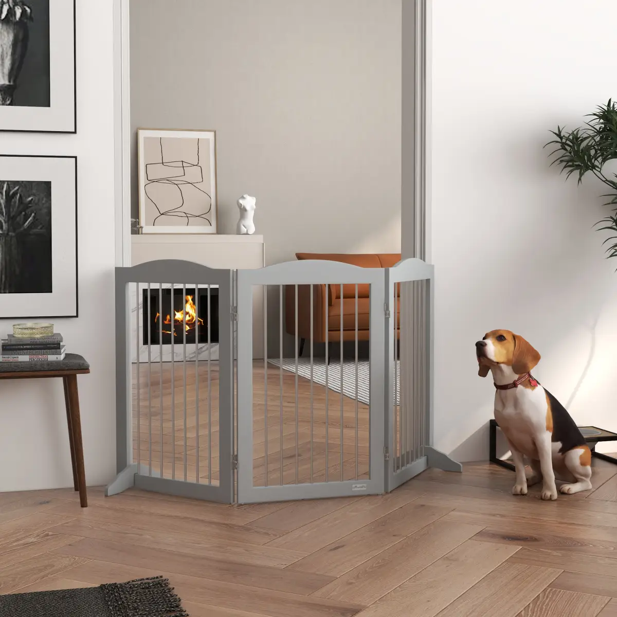PawHut PawHut Foldable Dog Gate, Freestanding Pet Gate with Two Support Feet - Grey - Pet Gate