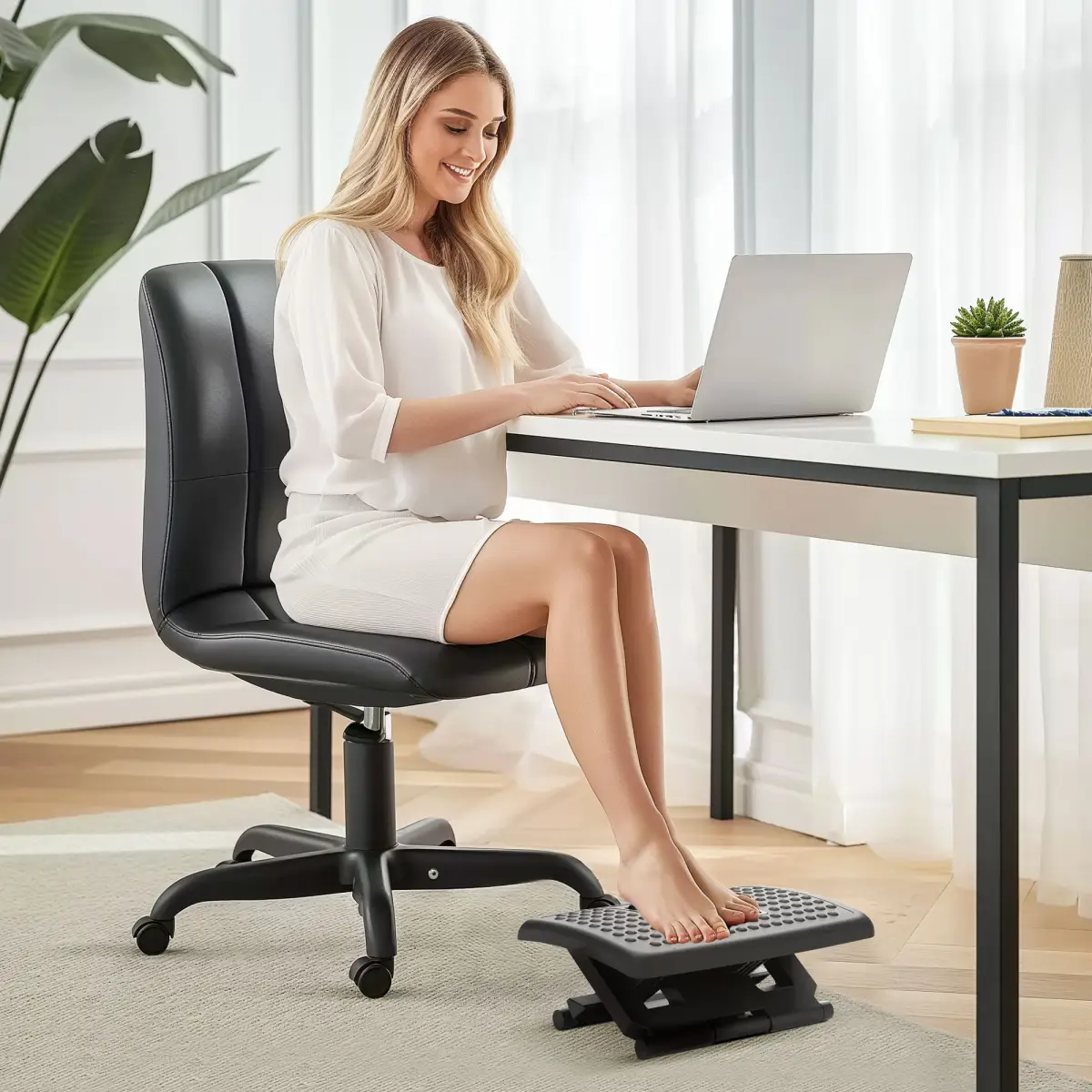 HOMCOM Foot Rest for Under Desk with Massage Function, Adjustable Angle and Height - Desk