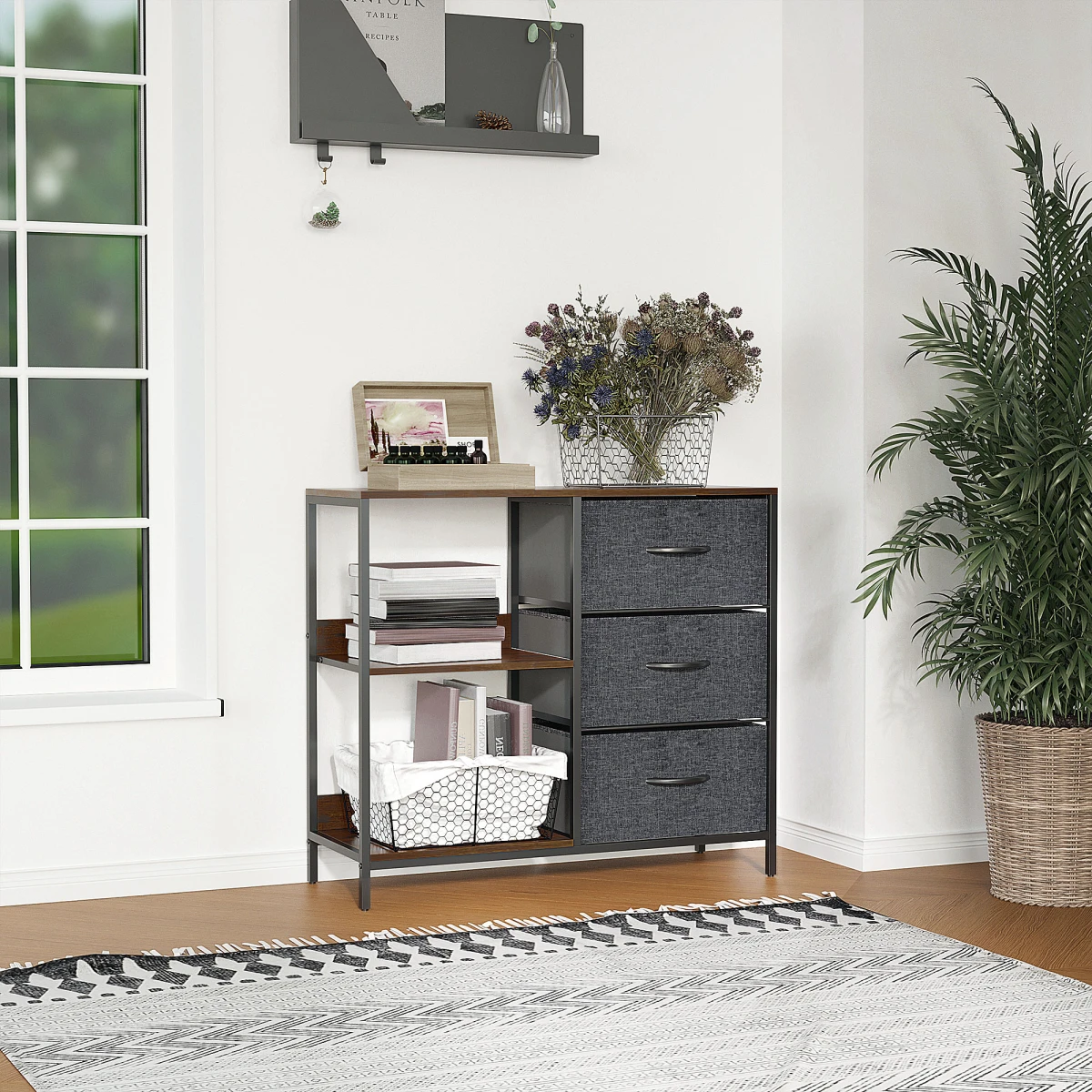HOMCOM Durable Chest Dresser with 3 Drawers, Shelves, and Metal Frame for Home Organization Solutions by Homcom