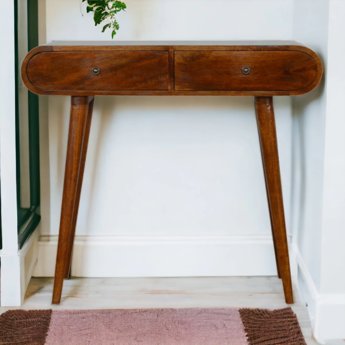 Artisan Mango Wood Compact Console Table London Chestnut Finish With 2 Drawers Nordic Legs Living Room by Artisan Furniture