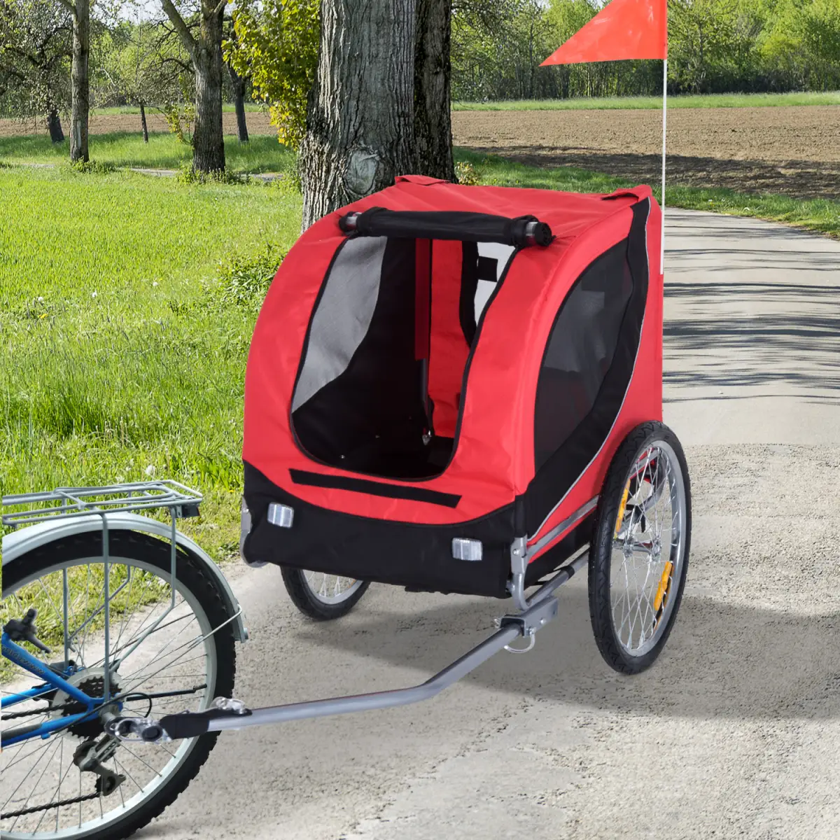 Pawhut Dog Bike Trailer Pet Cat Carrier for Small Medium Puppy Travel Black and Red - Pet Carrier