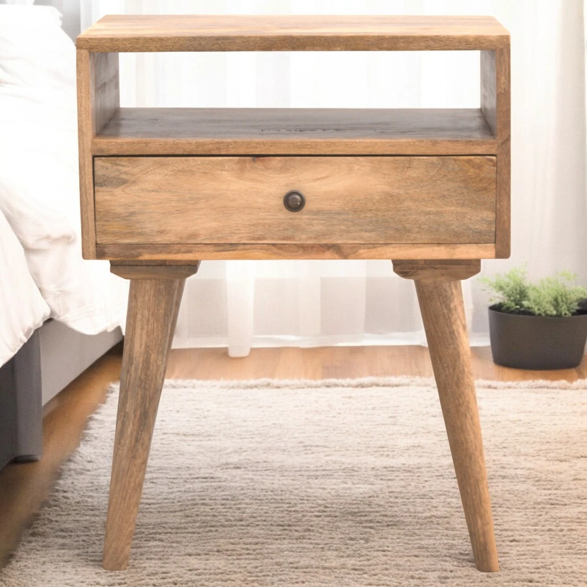 Artisan Mango Wood Nightstand Open Slot Drawer by Artisan Furniture
