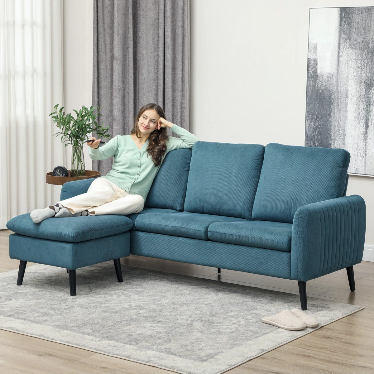 HOMCOM Corner Sofa Three Seater Corduroy Fabric For Home by HOMCOM
