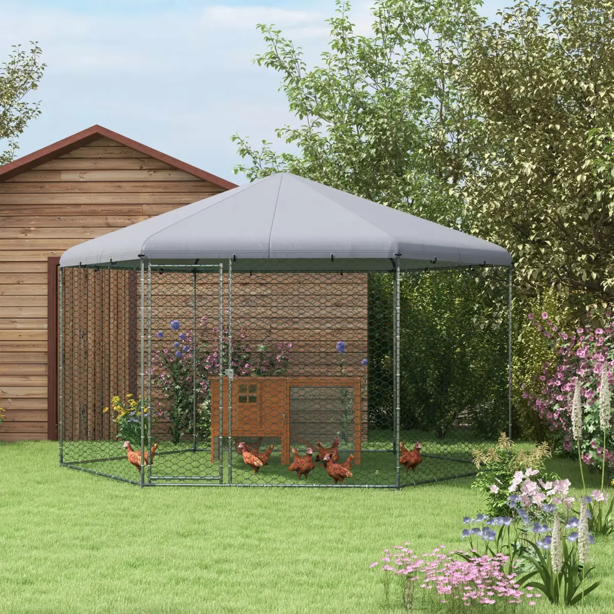 PawHut PawHut Walk in Chicken Run with Cover for 10-15 Chickens, Hens, Rabbits, Ducks - Chicken Coop