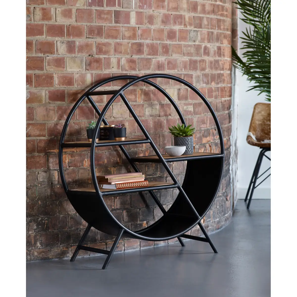 Indian Hub Cosmo Industrial Round Open Bookcase - Bookcase