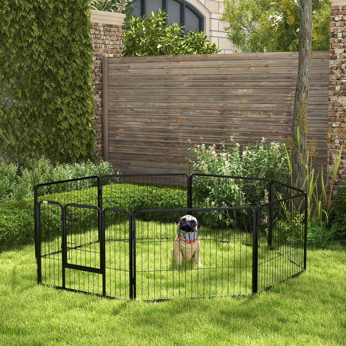 PawHut Pawhut Pet Pen Guinea Dog Pig Puppy Playpen Play House Steel Hutch Metel Black - Pet Playpen